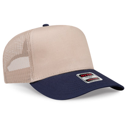 Otto Cap 32-285 5 Panel Mid Profile Mesh Back Trucker Hat - Navy/Khaki
