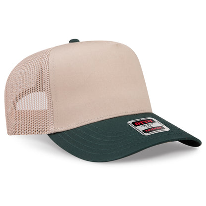 Otto Cap 32-285 5 Panel Mid Profile Mesh Back Trucker Hat - Dark Green/Khaki