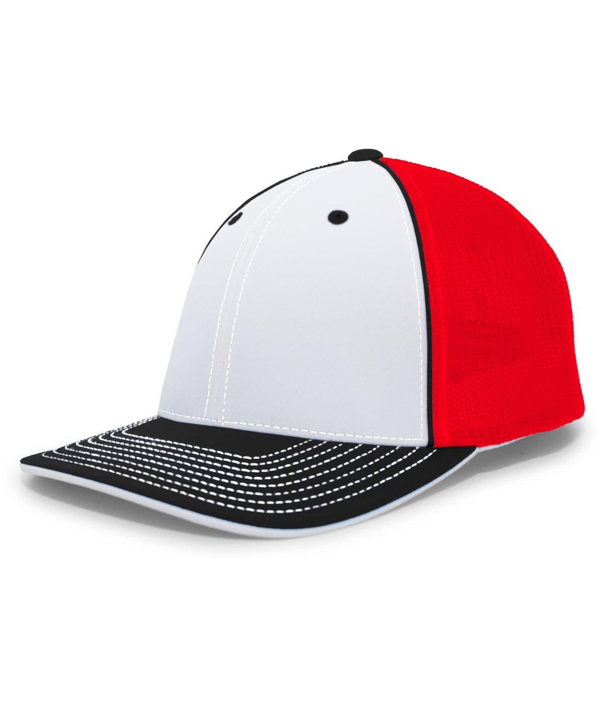 Pacific Headwear Trucker Flexfit Cap - WHITE/RED/BLACK