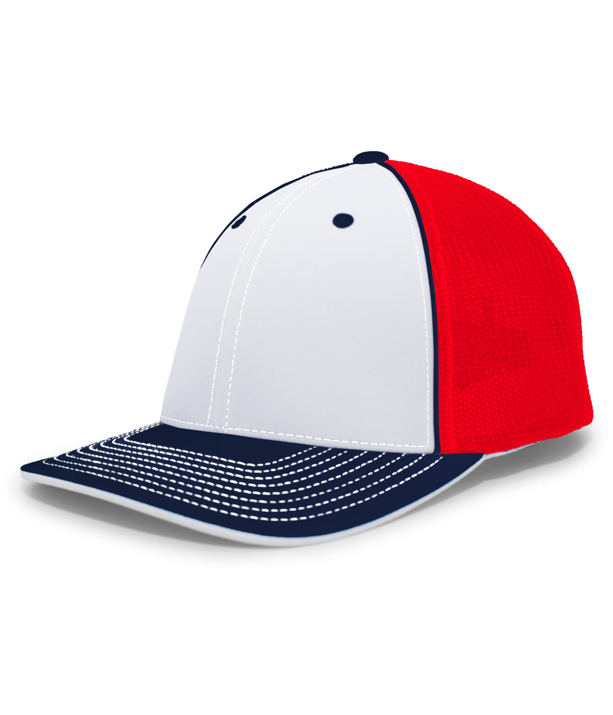Pacific Headwear Trucker Flexfit Cap - WHITE/RED/NAVY
