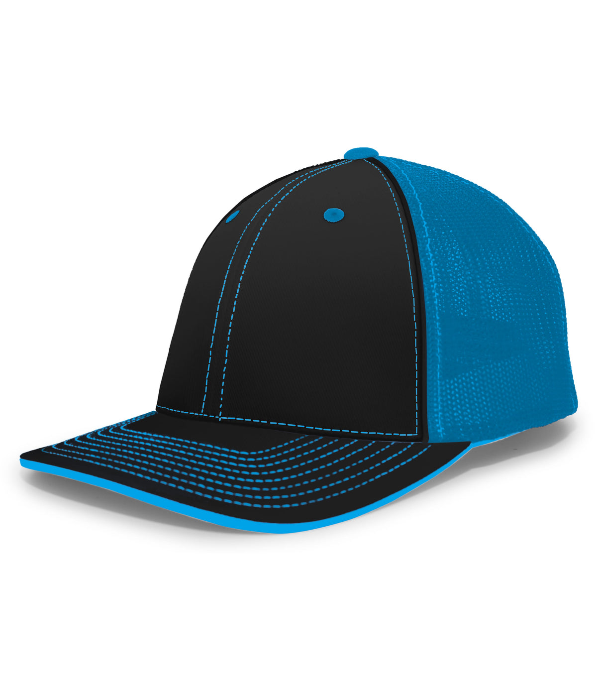 Pacific Headwear Trucker Flexfit Cap - BLACK/NEON BLUE/BLACK