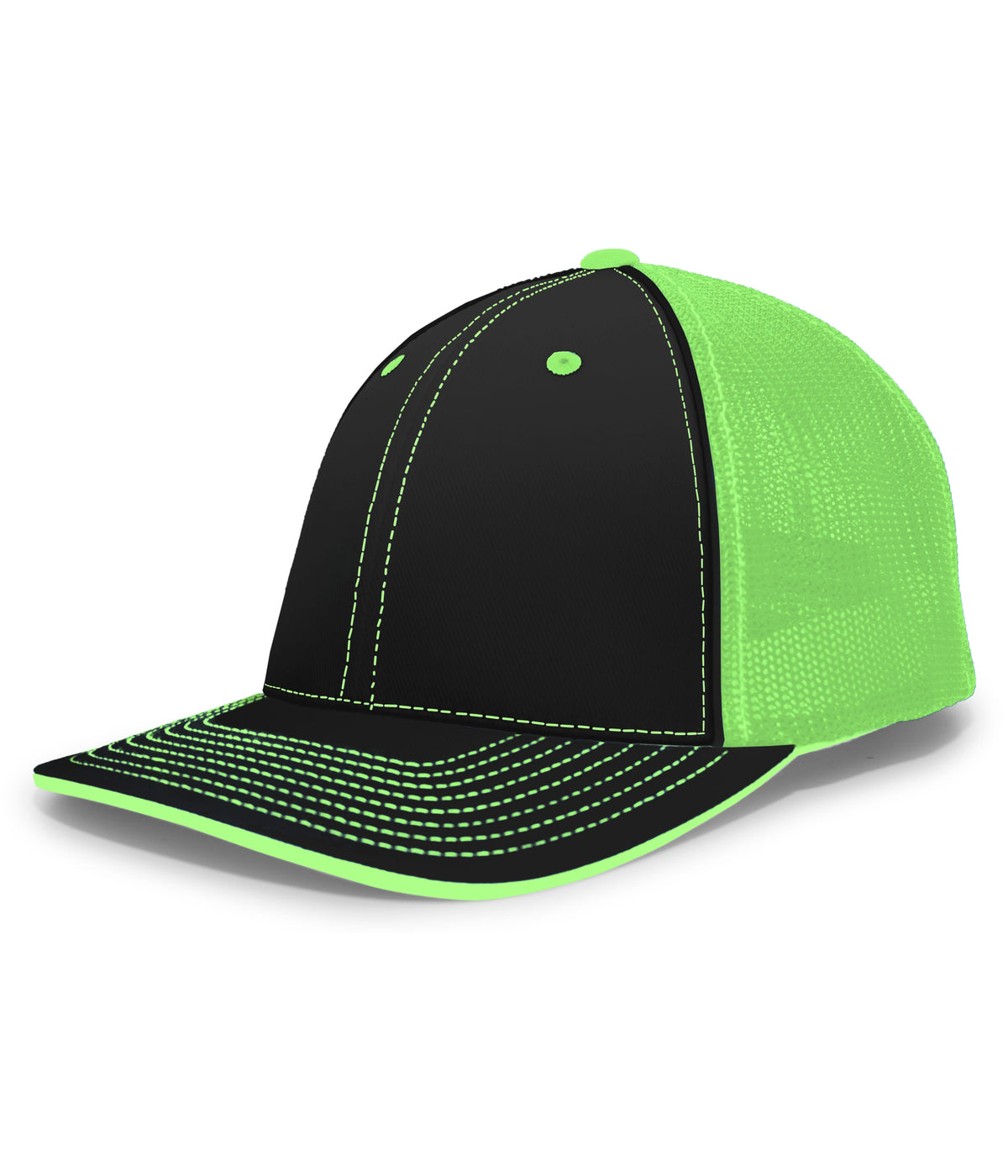Pacific Headwear Trucker Flexfit Cap - BLACK/NEON GREEN/BLACK