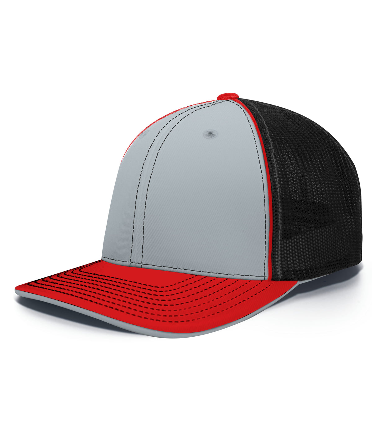 Pacific Headwear Trucker Flexfit Cap - SILVER/BLACK/RED
