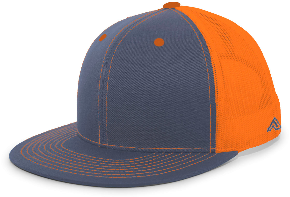 Pacific Headwear D-Series Trucker Snapback Cap - GRAPHITE/NEON ORANGE/GRAPHITE