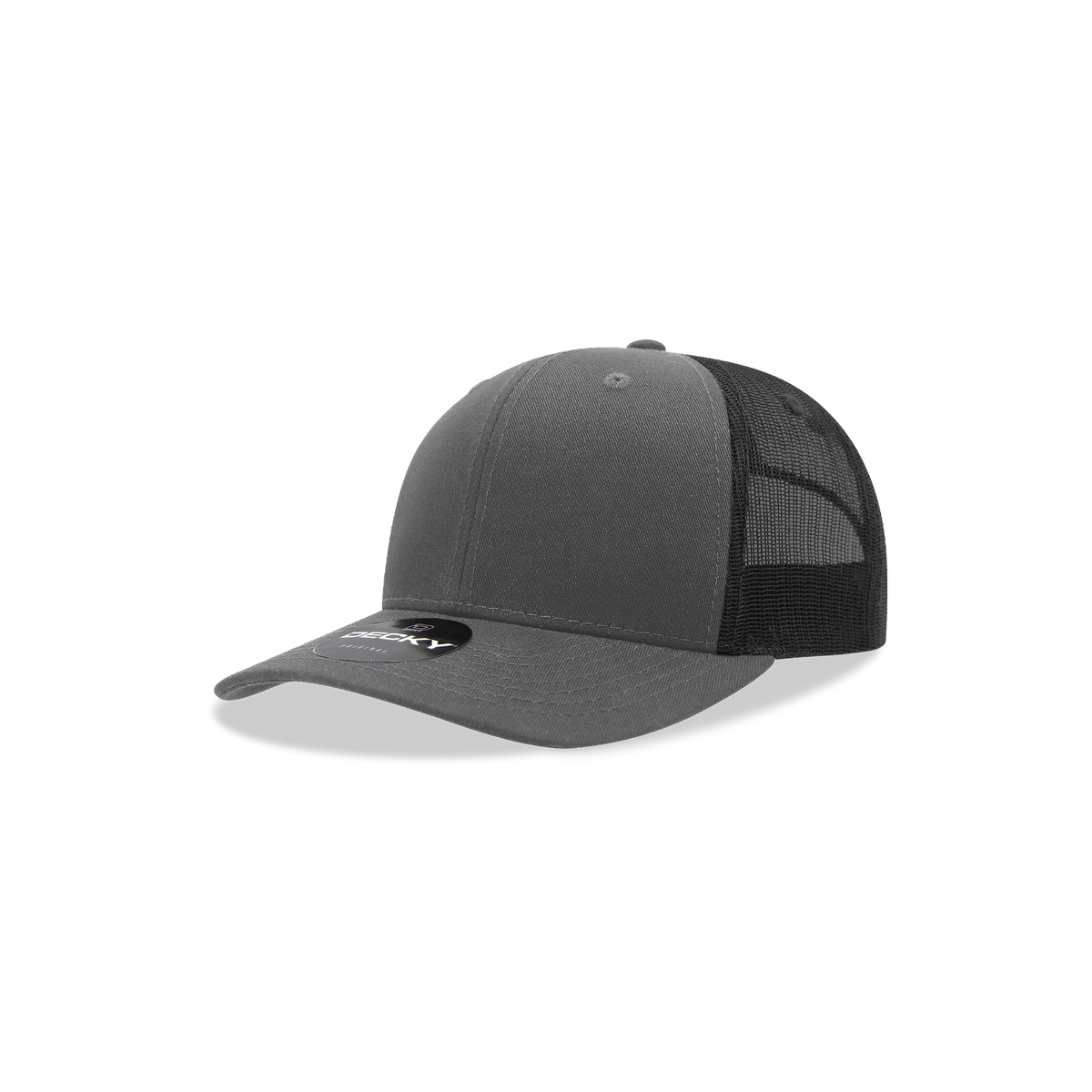 Decky 5019 Youth 6 Panel Mid Profile Structured Cotton Trucker - Charcoal/Black