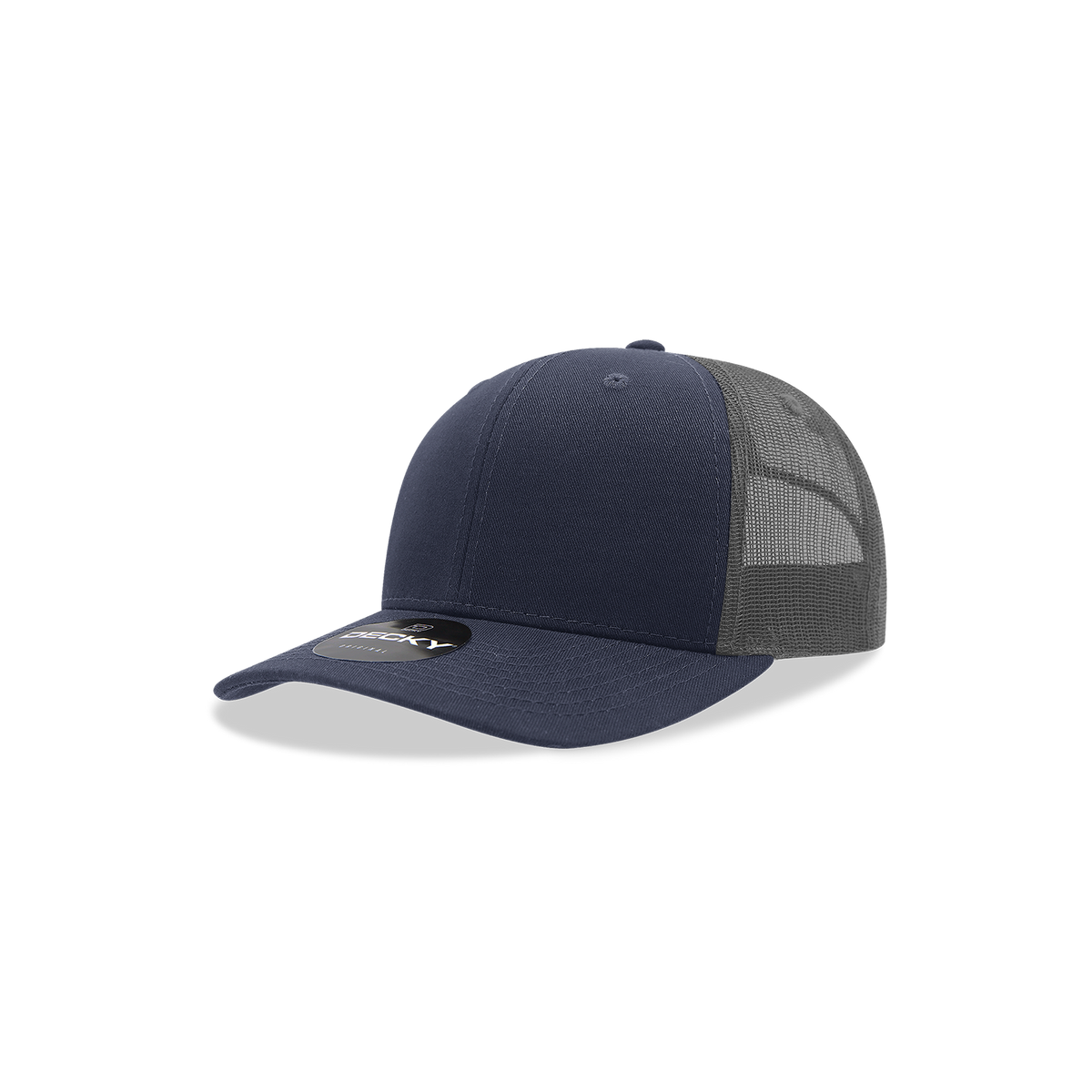 Decky 5019 Youth 6 Panel Mid Profile Structured Cotton Trucker - Navy/Charcoal