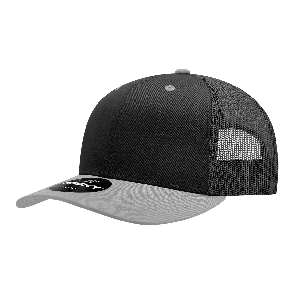 Decky 6021 6 Panel Mid Profile Classic Trucker - Black/Grey