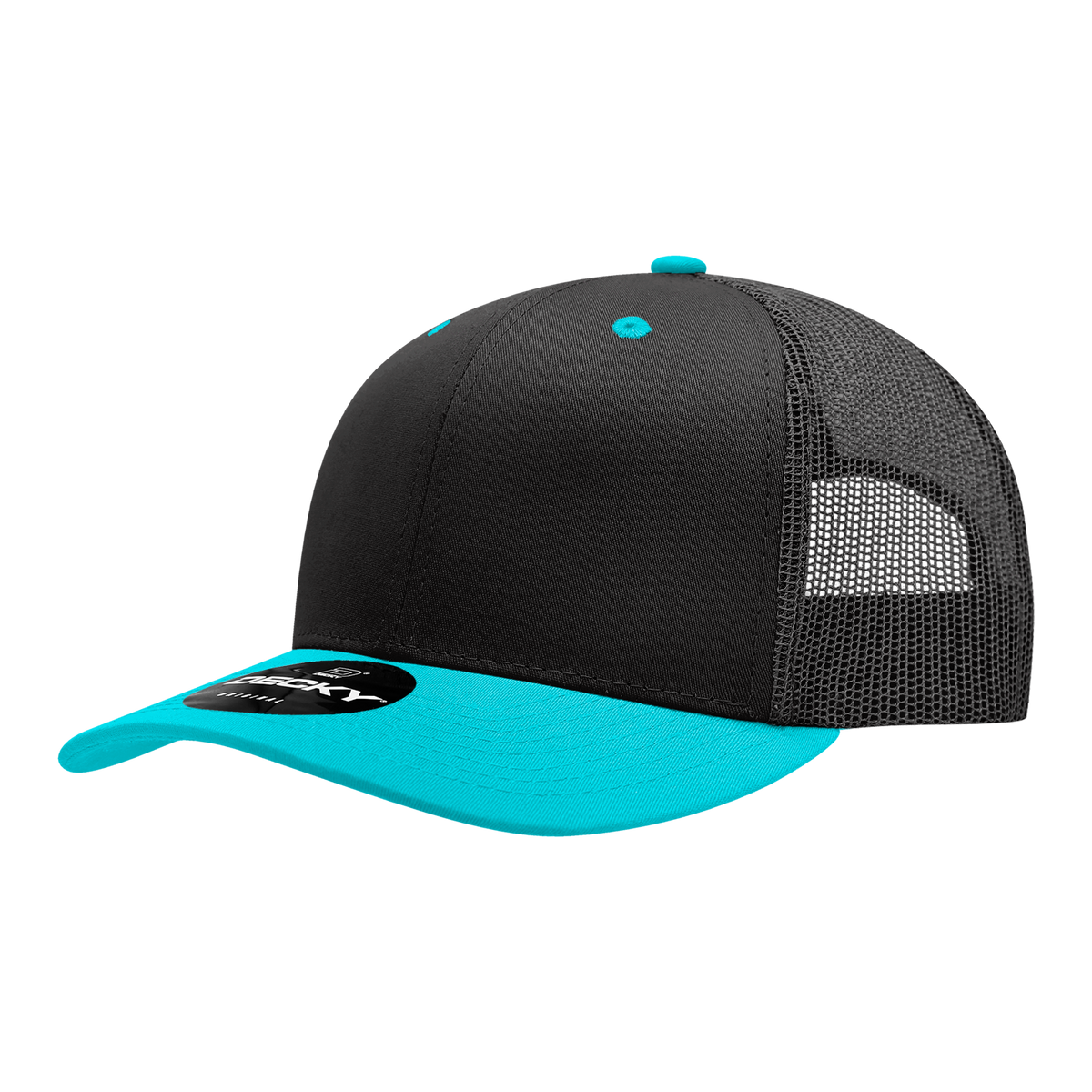Decky 6021 6 Panel Mid Profile Classic Trucker - Black/Teal