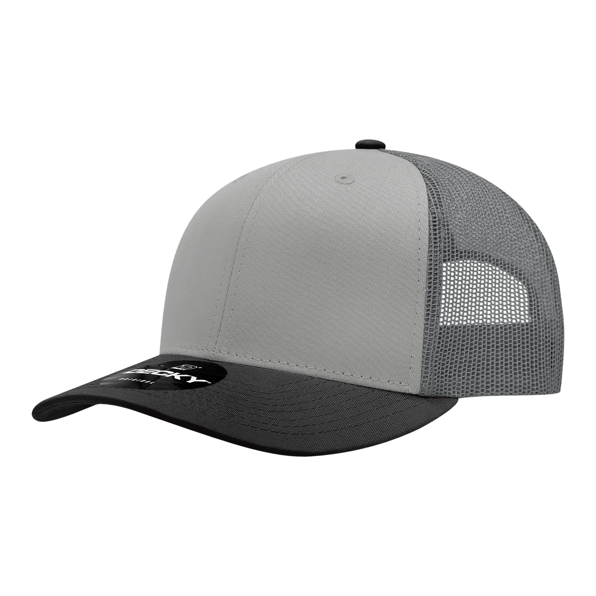 Decky 6021 6 Panel Mid Profile Classic Trucker - BLK/GRY/CHA