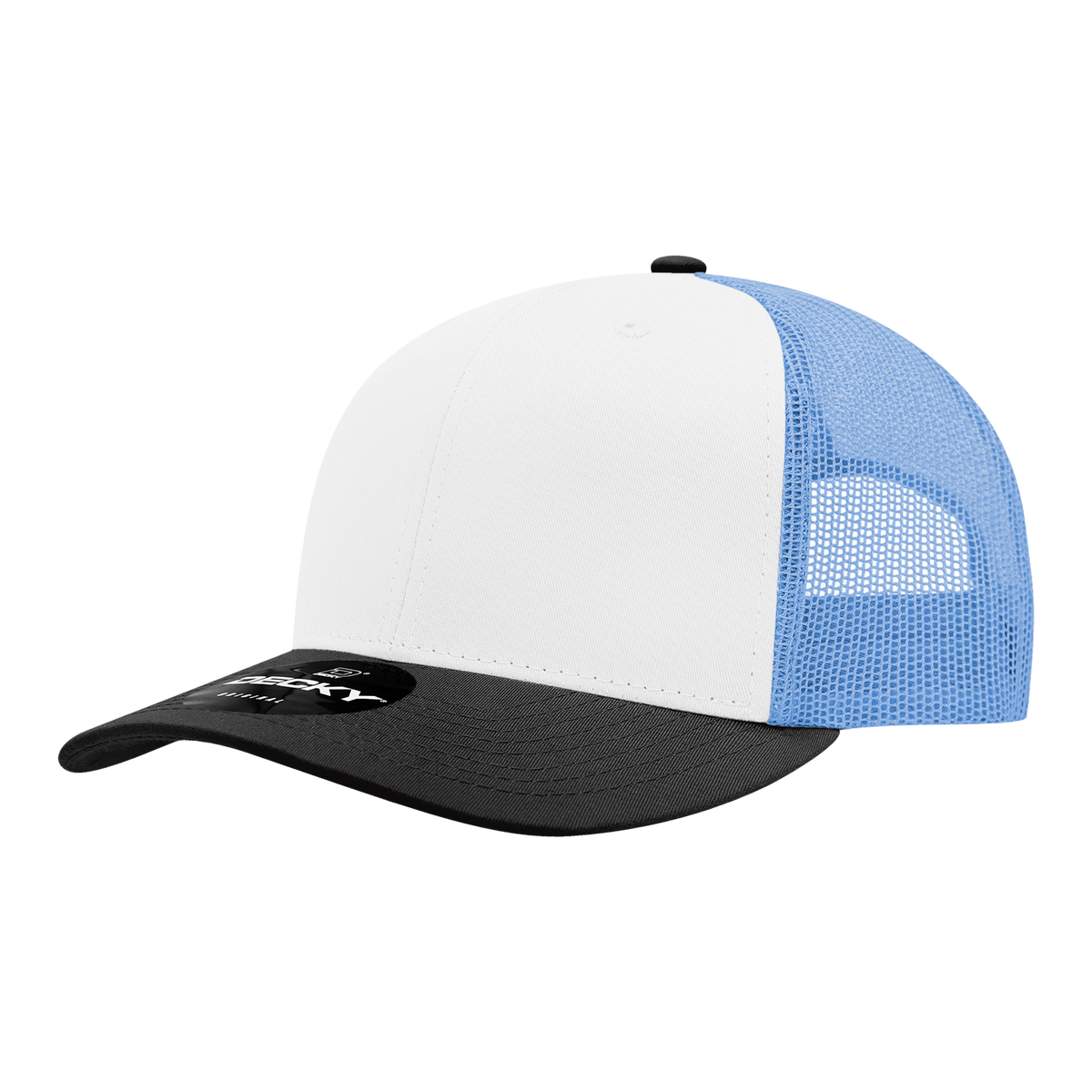 Decky 6021 6 Panel Mid Profile Classic Trucker - Black/White/Sky