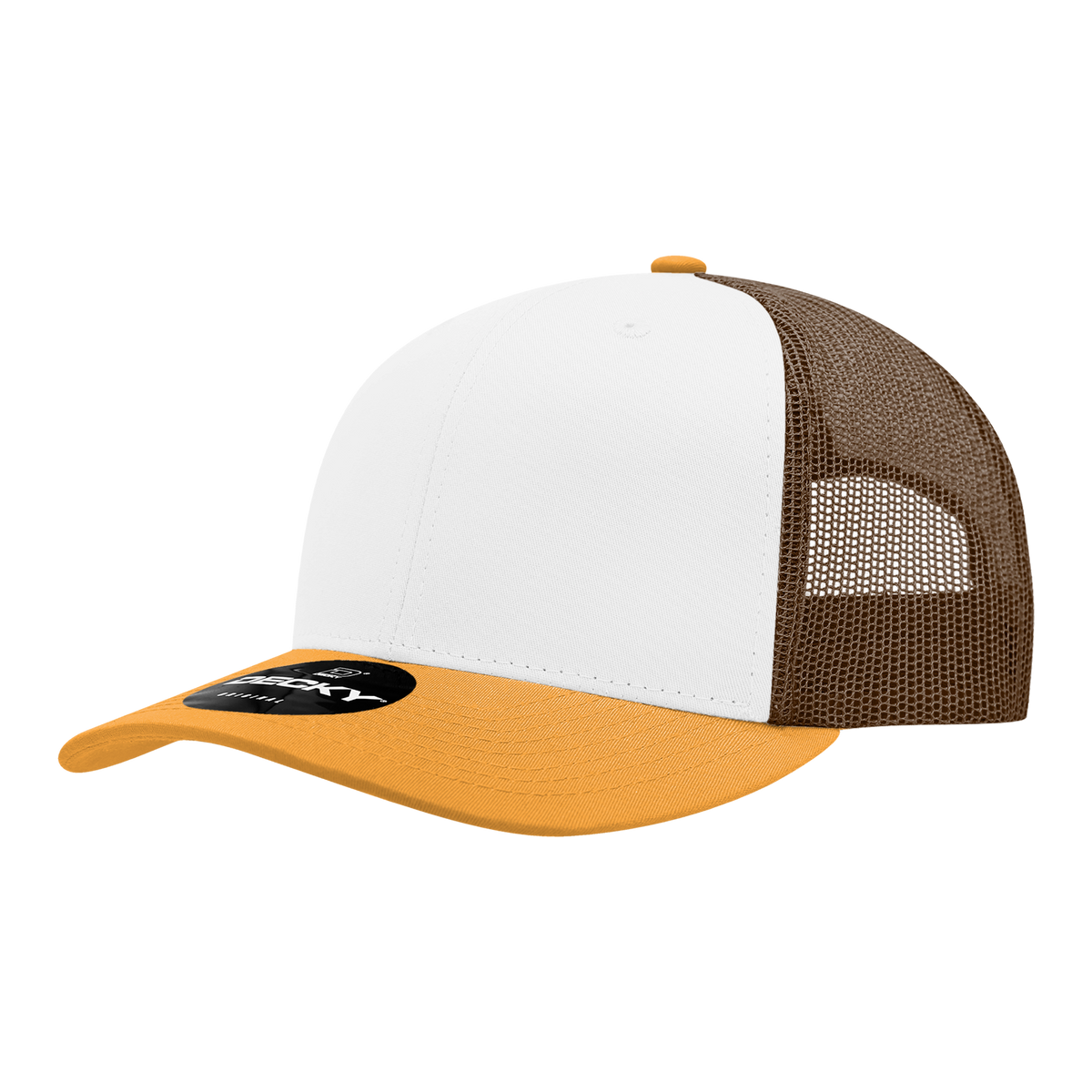 Decky 6021 6 Panel Mid Profile Classic Trucker - GLD/WHT/BRN