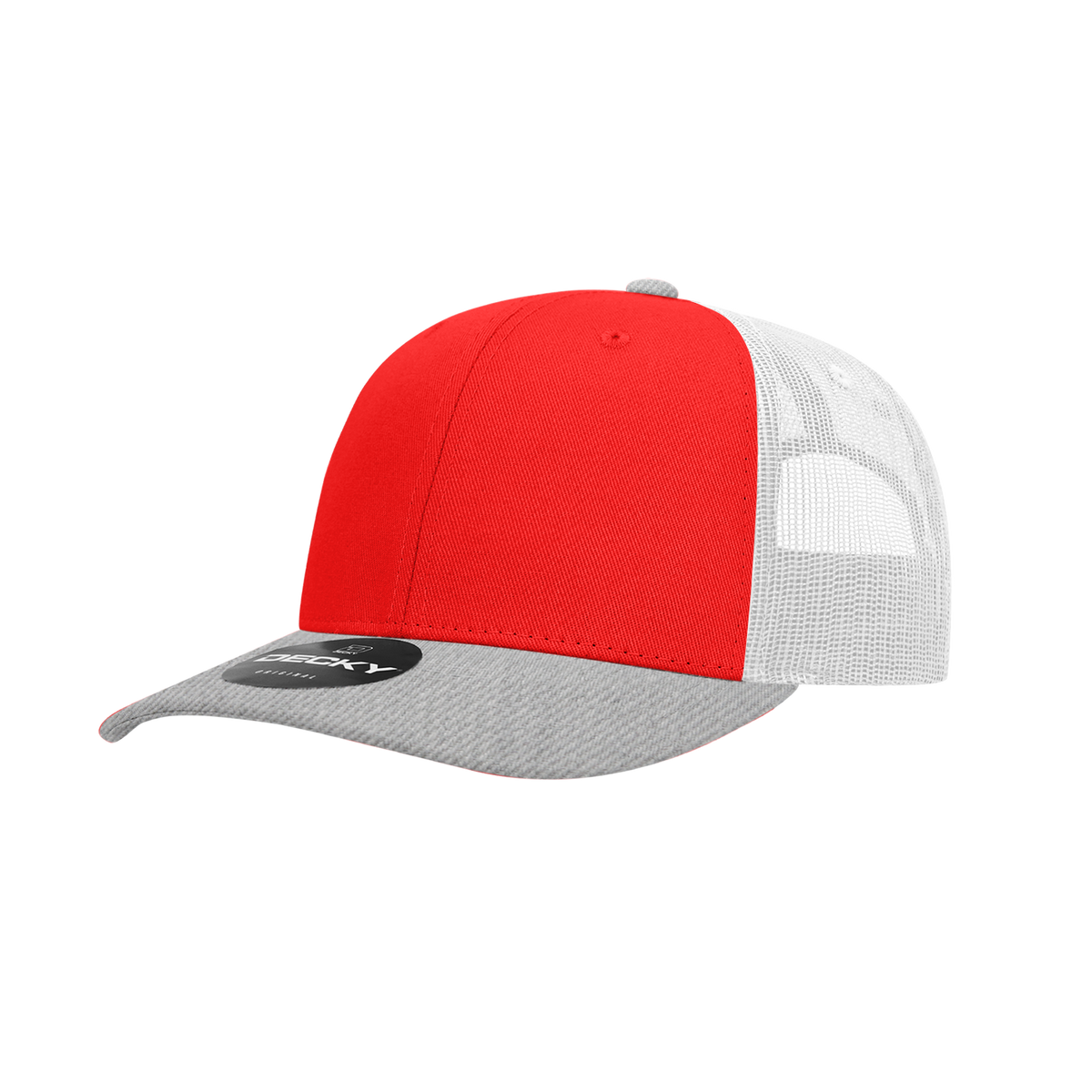 Decky 6021 6 Panel Mid Profile Classic Trucker - HGY/RED/WHT