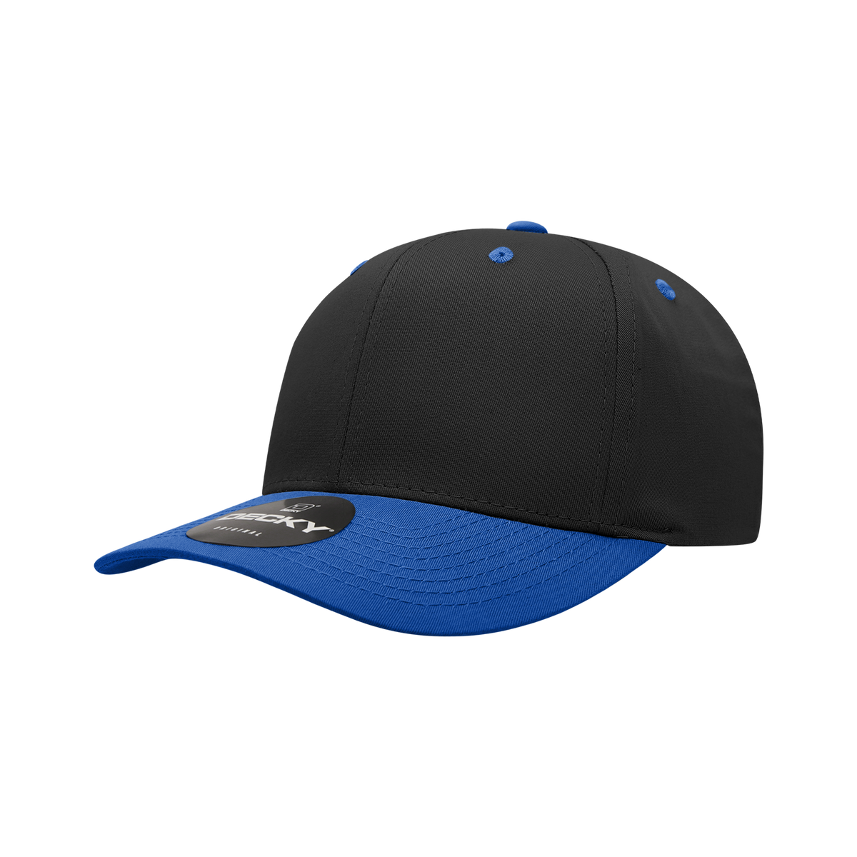Decky 6022 6 Panel Mid Profile Structured Cotton Snapback - Black/Royal