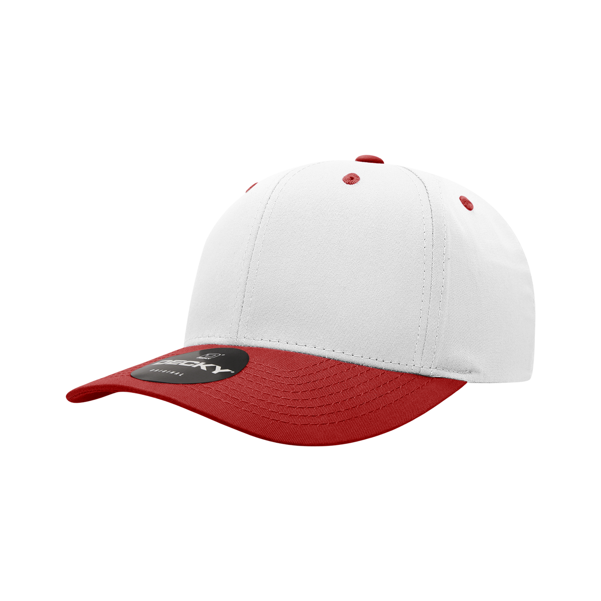Decky 6022 6 Panel Mid Profile Structured Cotton Snapback - White/Red