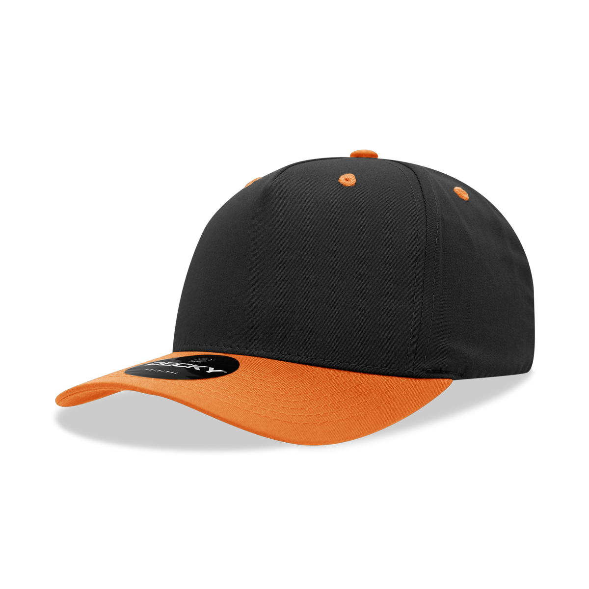 Decky 6024 5 Panel Mid Profile Structured Cotton Blend Cap - Black/Orange