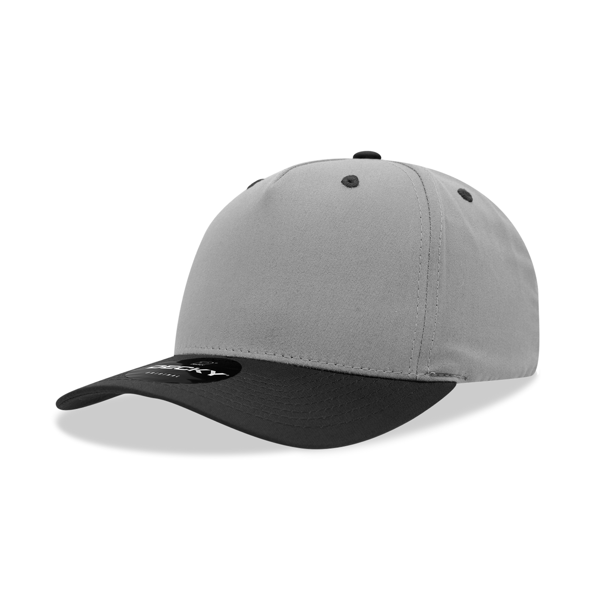 Decky 6024 5 Panel Mid Profile Structured Cotton Blend Cap - Grey/Black