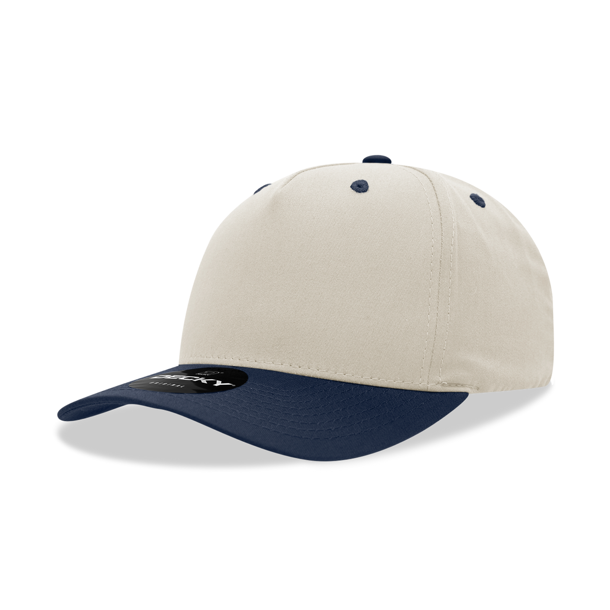 Decky 6024 5 Panel Mid Profile Structured Cotton Blend Cap - Stone/Navy