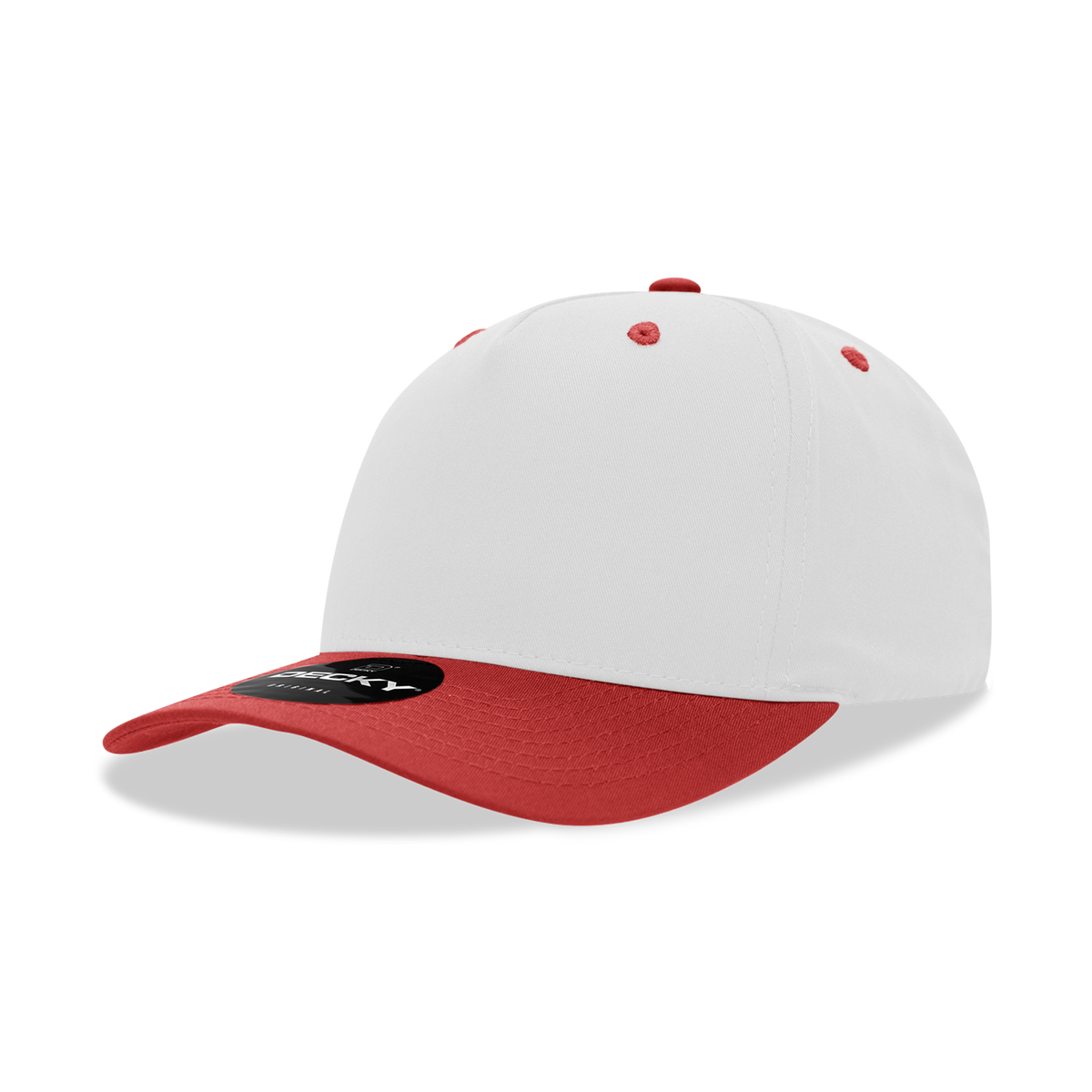 Decky 6024 5 Panel Mid Profile Structured Cotton Blend Cap - White/Red