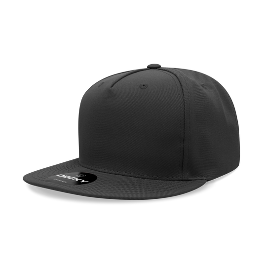 Decky 6029 5 Panel High Profile Polyester Flat Bill Snapback - Black