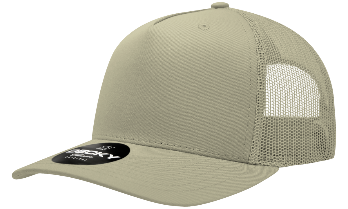 Decky 6030 5 Panel Mid Profile Structured Cotton Blend Trucker - Khaki