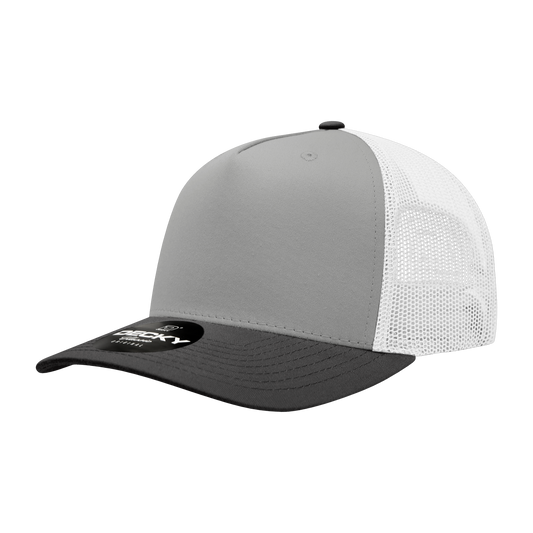 Decky 6030 5 Panel Mid Profile Structured Cotton Blend Trucker - BLACK/GREY/WHITE