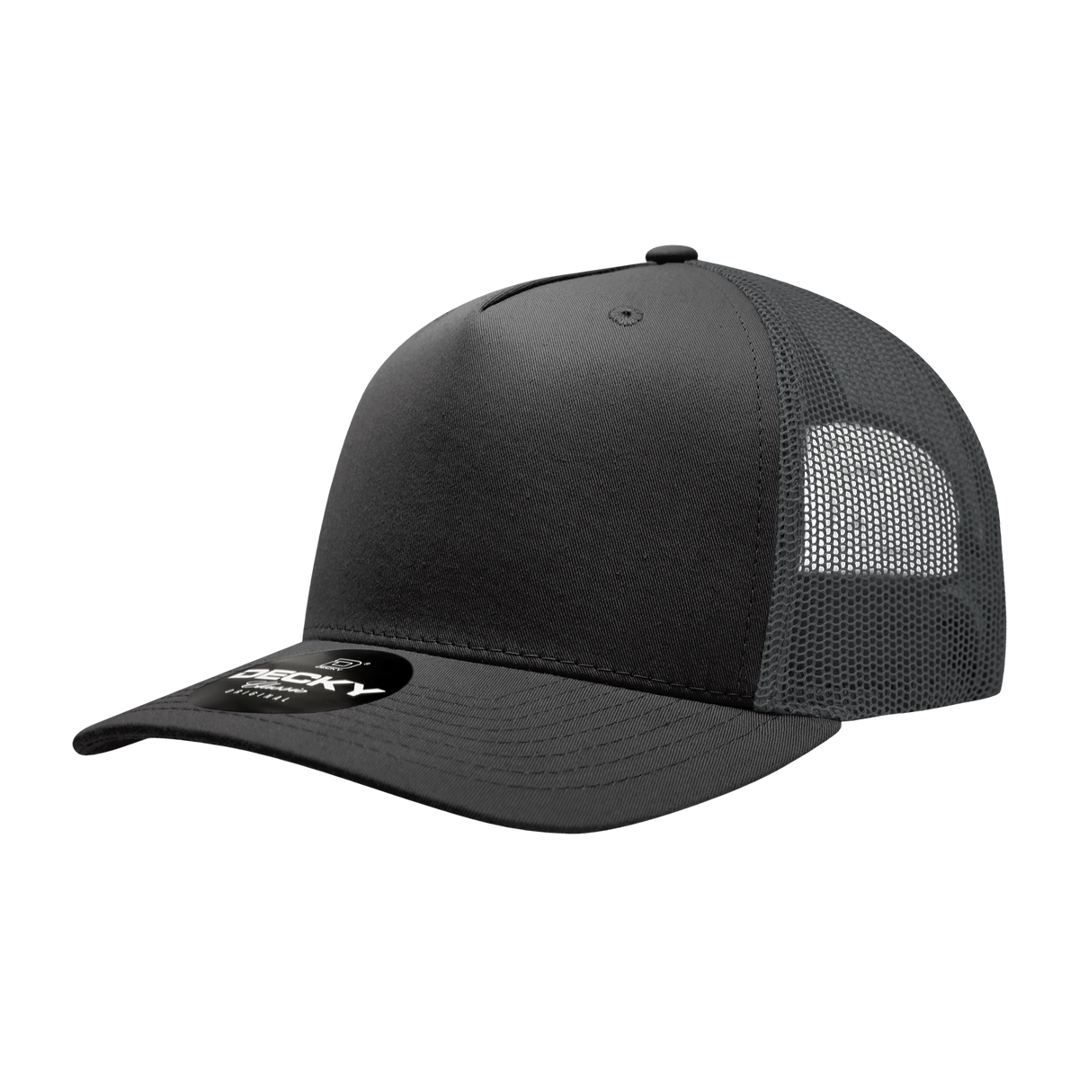 Decky 6030 5 Panel Mid Profile Structured Cotton Blend Trucker - Black/Charcoal