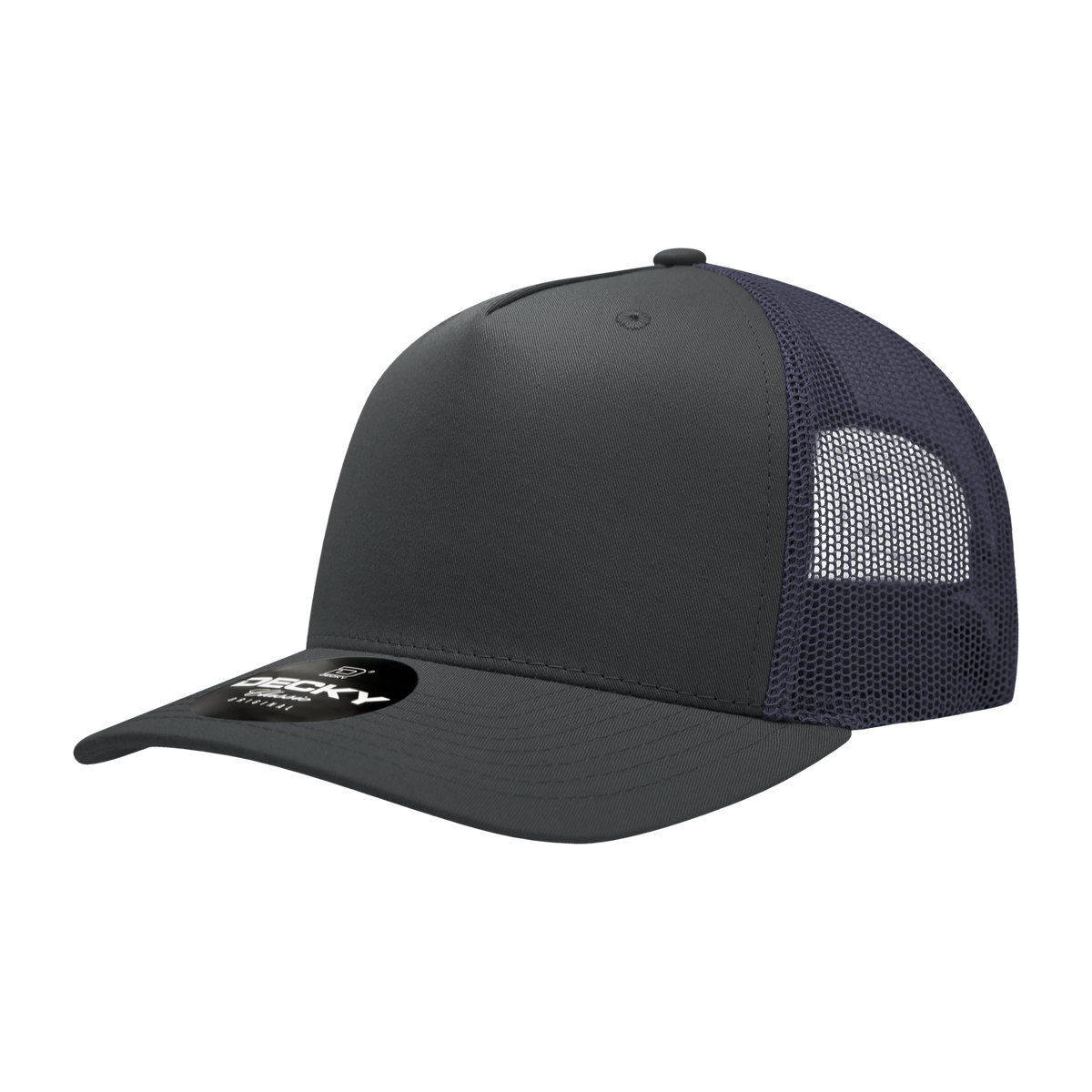 Decky 6030 5 Panel Mid Profile Structured Cotton Blend Trucker - Charcoal/Navy