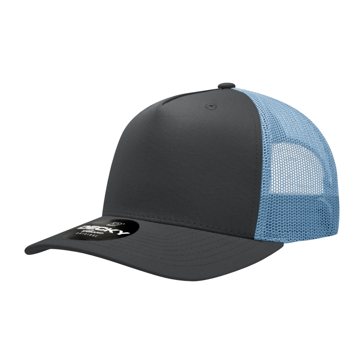 Decky 6030 5 Panel Mid Profile Structured Cotton Blend Trucker - Charcoal/Sky