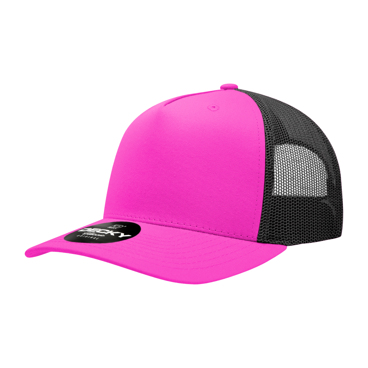 Decky 6030 5 Panel Mid Profile Structured Cotton Blend Trucker - Hot  Pink/Black