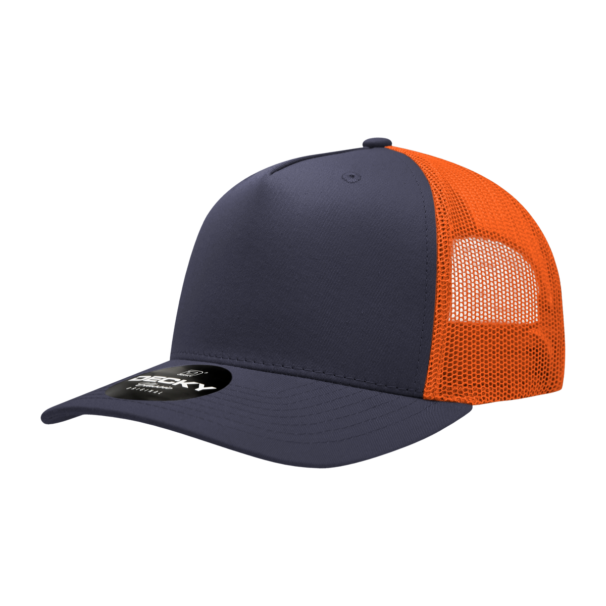 Decky 6030 5 Panel Mid Profile Structured Cotton Blend Trucker - Navy/Orange