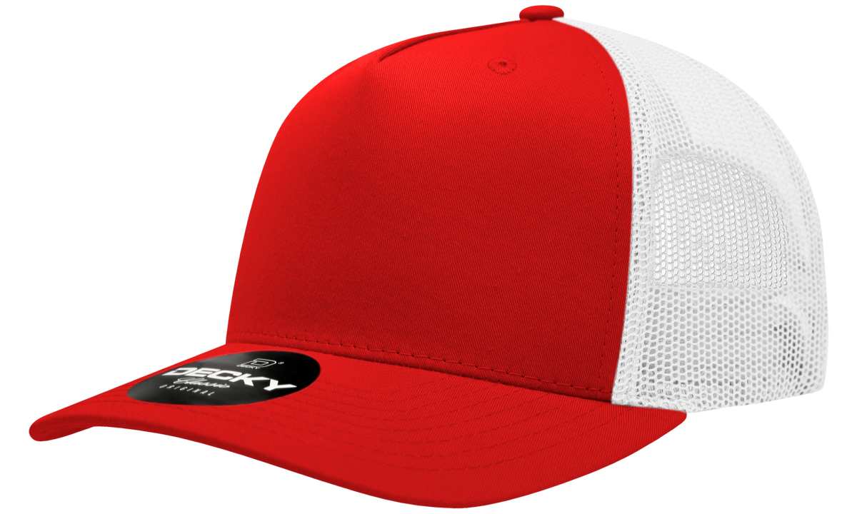 Decky 6030 5 Panel Mid Profile Structured Cotton Blend Trucker - Red/White