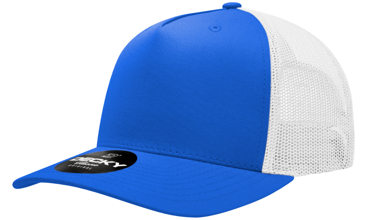 Decky 6030 5 Panel Mid Profile Structured Cotton Blend Trucker - Royal/White