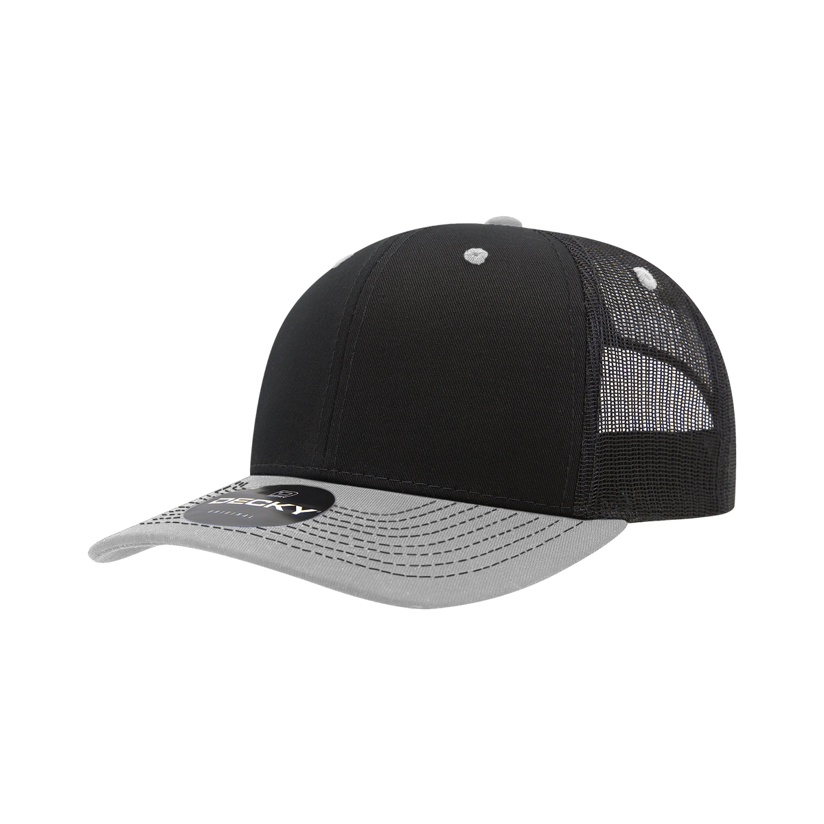 Decky 6031 6 Panel Mid Profile Structured Contra-Stitch Trucker - Blk/Gry