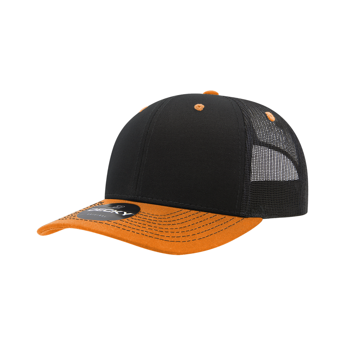 Decky 6031 6 Panel Mid Profile Structured Contra-Stitch Trucker - Blk/Orn