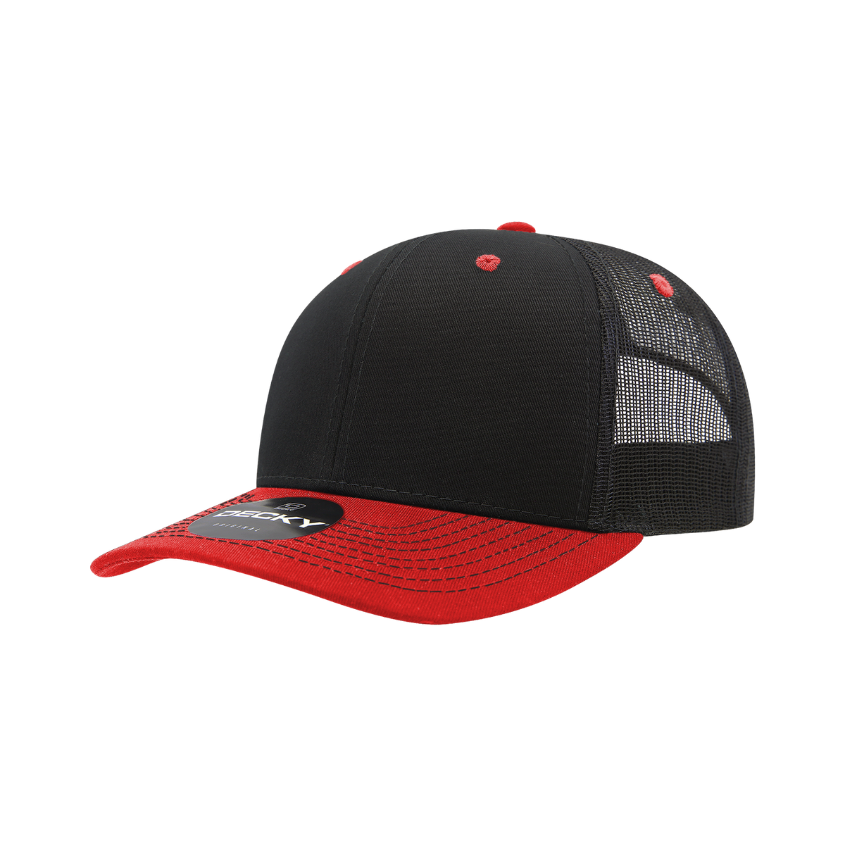 Decky 6031 6 Panel Mid Profile Structured Contra-Stitch Trucker - Blk/Red
