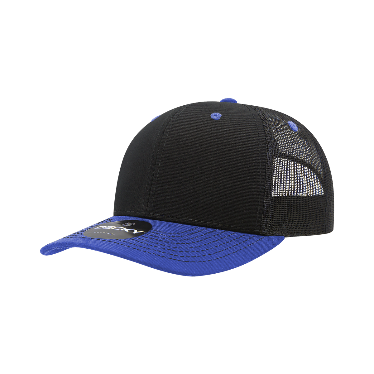 Decky 6031 6 Panel Mid Profile Structured Contra-Stitch Trucker - Blk/Ryl