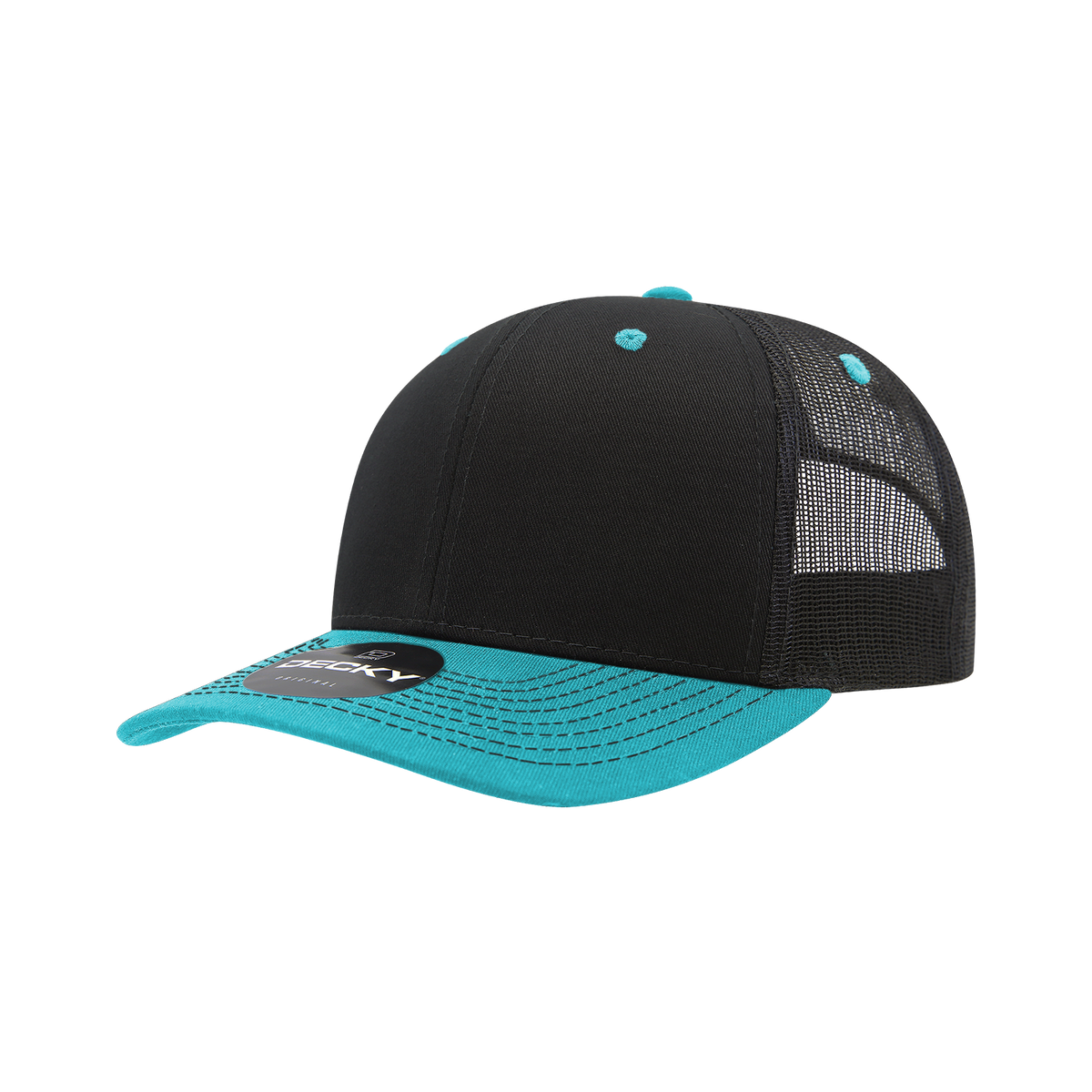 Decky 6031 6 Panel Mid Profile Structured Contra-Stitch Trucker - Blk/Tea