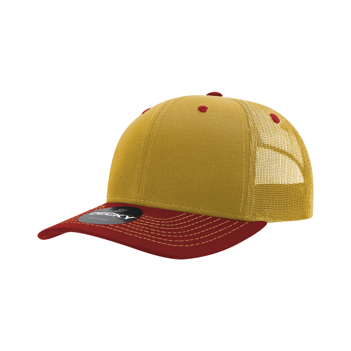 Decky 6031 6 Panel Mid Profile Structured Contra-Stitch Trucker - Gld/Car