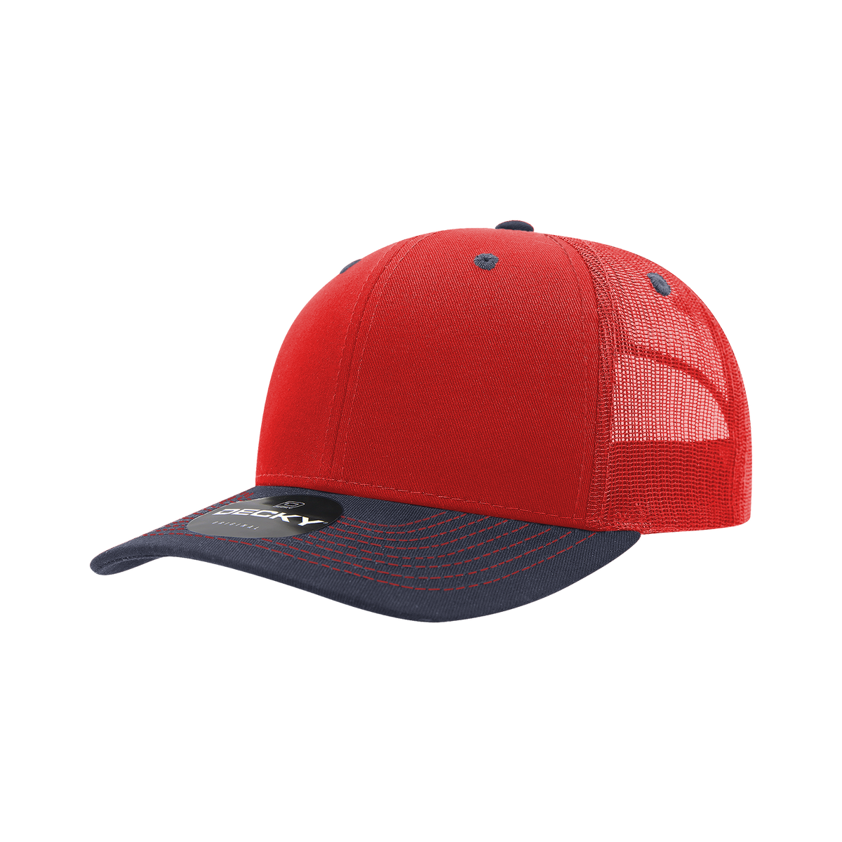 Decky 6031 6 Panel Mid Profile Structured Contra-Stitch Trucker - Red/Nvy