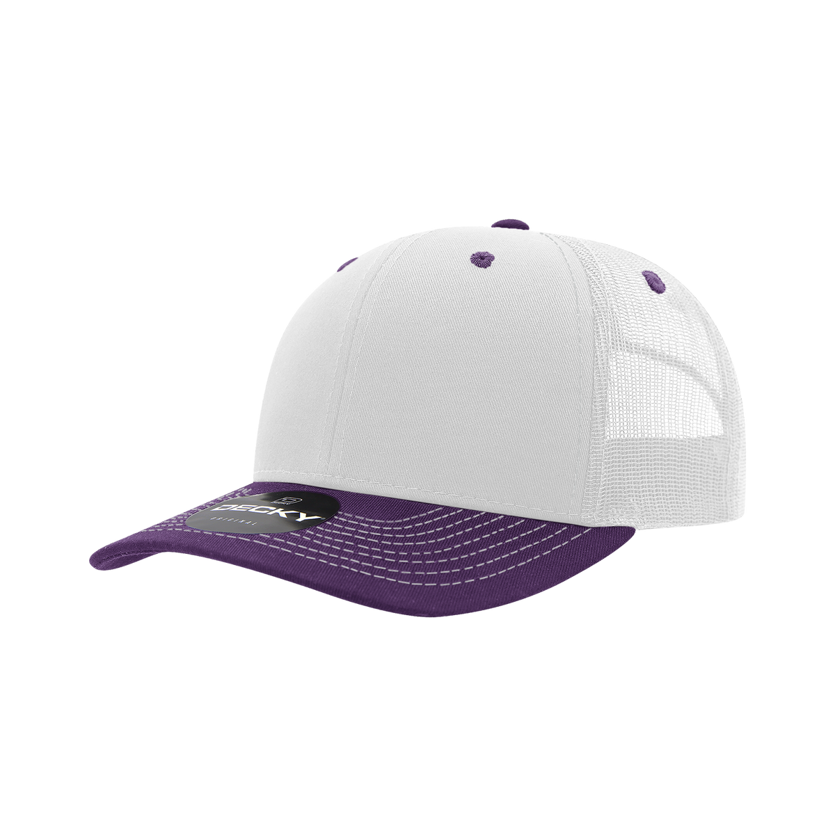 Decky 6031 6 Panel Mid Profile Structured Contra-Stitch Trucker - Wht/Pur