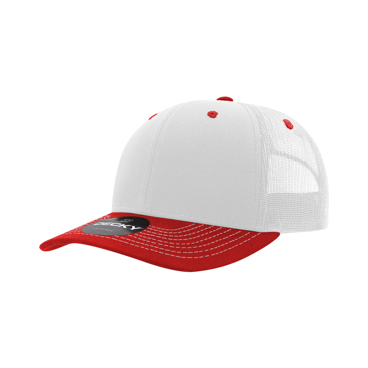 Decky 6031 6 Panel Mid Profile Structured Contra-Stitch Trucker - Wht/Red
