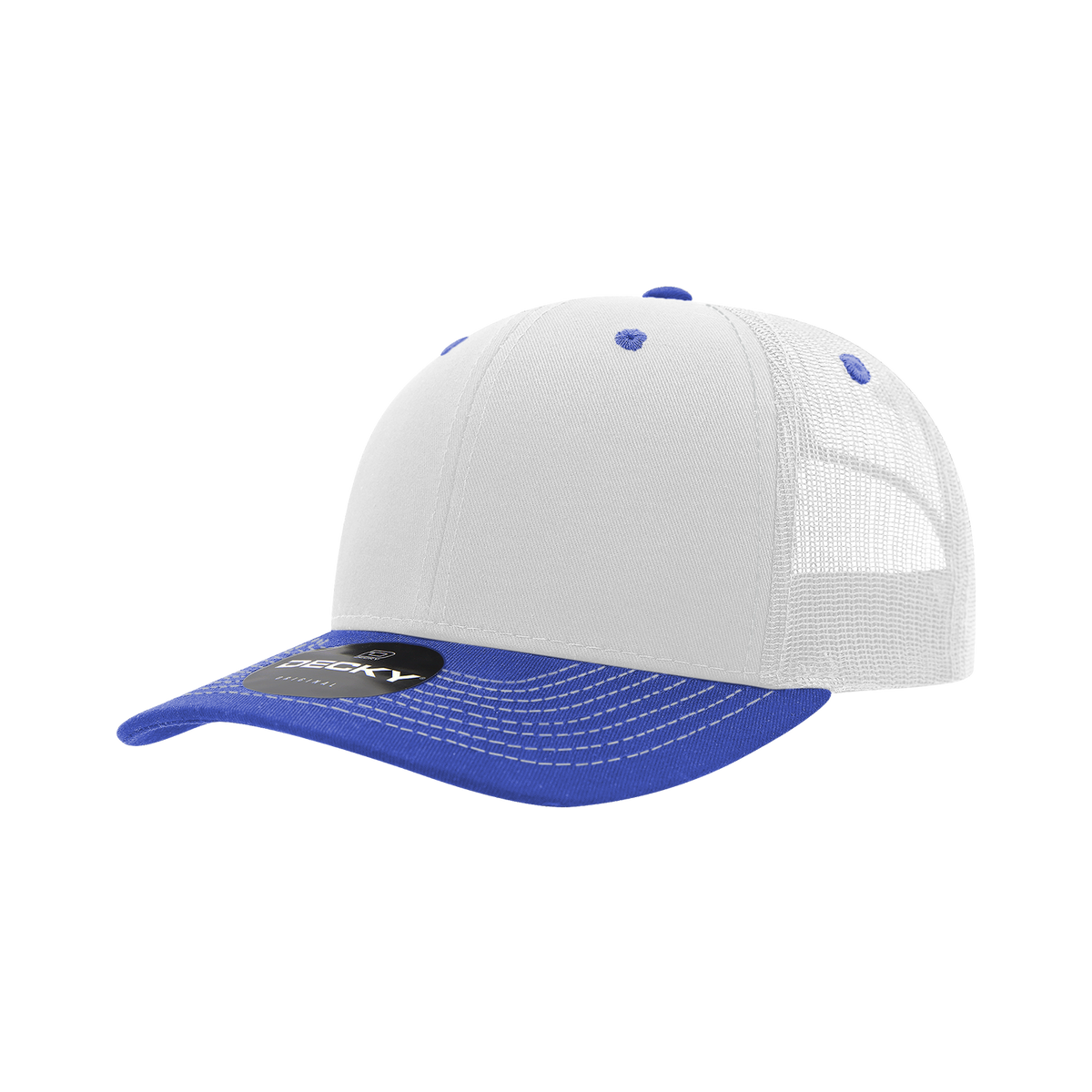 Decky 6031 6 Panel Mid Profile Structured Contra-Stitch Trucker - Wht/Ryl