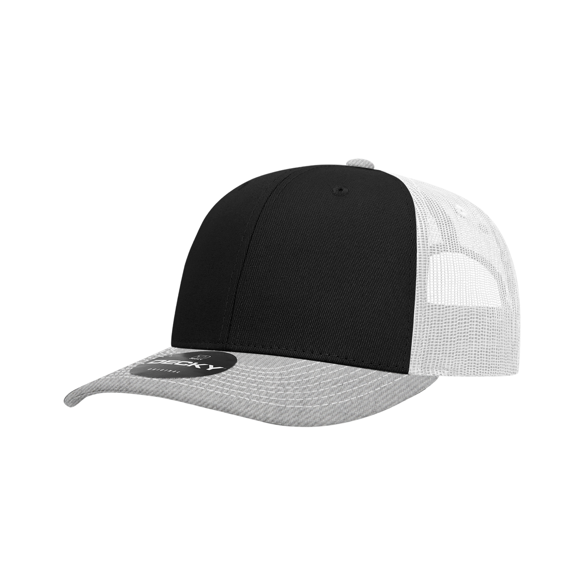 Decky 6031 6 Panel Mid Profile Structured Contra-Stitch Trucker - Hgy/Blk/Wht