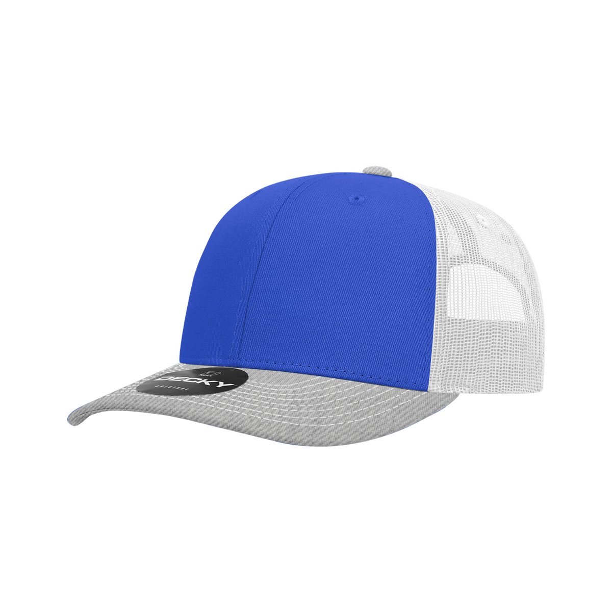 Decky 6031 6 Panel Mid Profile Structured Contra-Stitch Trucker - Hgy/Ryl/Wht