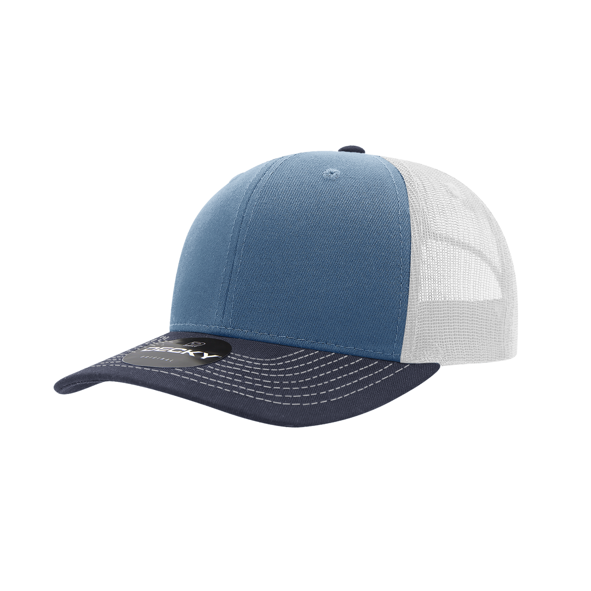 Decky 6031 6 Panel Mid Profile Structured Contra-Stitch Trucker - Nvy/Sky/Wht