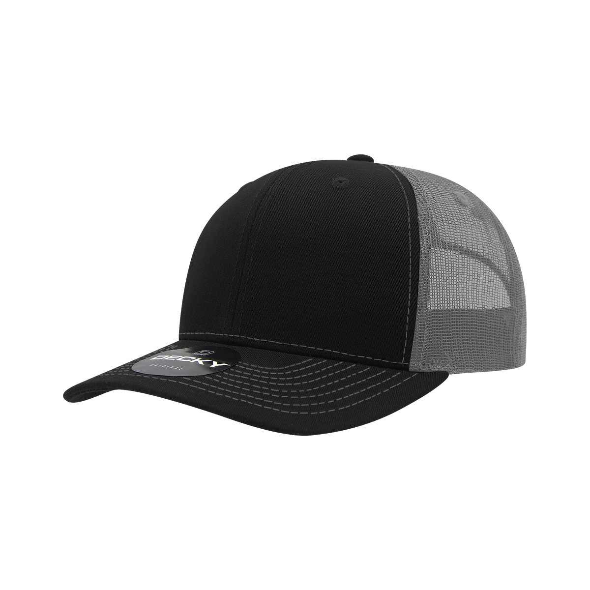 Decky 6031 6 Panel Mid Profile Structured Contra-Stitch Trucker - Blk/Cha
