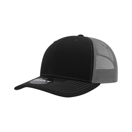 Decky 6031 6 Panel Mid Profile Structured Contra-Stitch Trucker - Blk/Cha