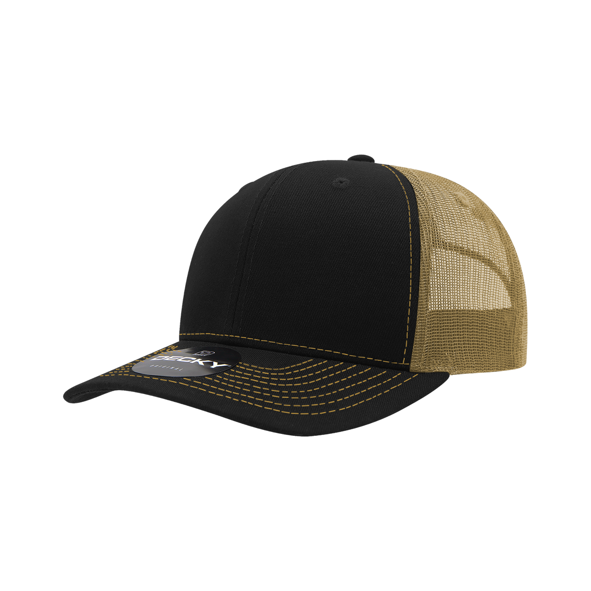 Decky 6031 6 Panel Mid Profile Structured Contra-Stitch Trucker - Blk/Vgl