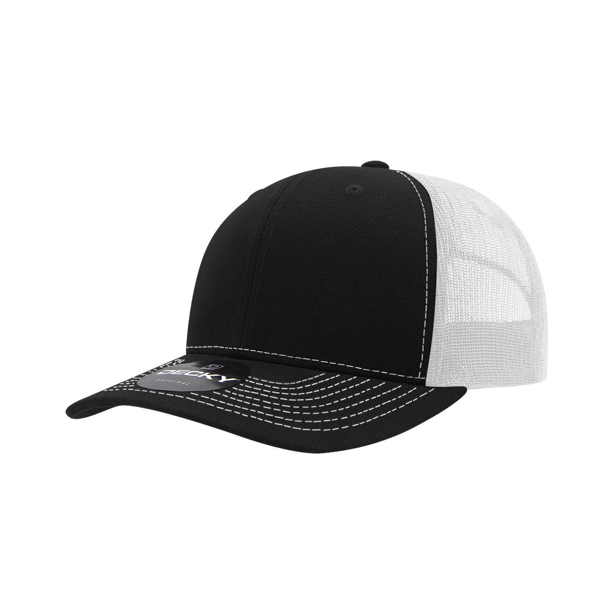 Decky 6031 6 Panel Mid Profile Structured Contra-Stitch Trucker - Blk/Wht