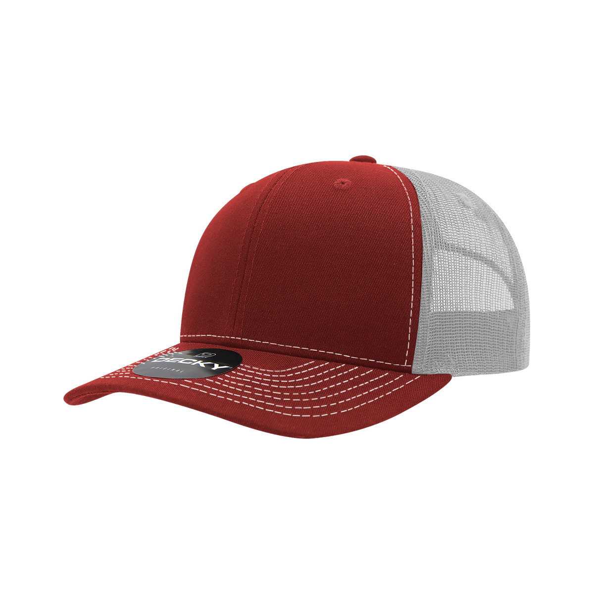 Decky 6031 6 Panel Mid Profile Structured Contra-Stitch Trucker - Car/Wht